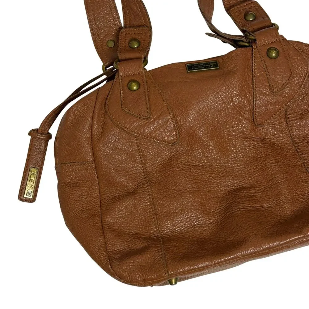 Joes Jeans Purse Satchel Bag Pebbled Leather Double Handle Brown